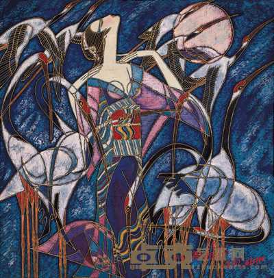 丁绍光 少女与仙鹤 65×65cm